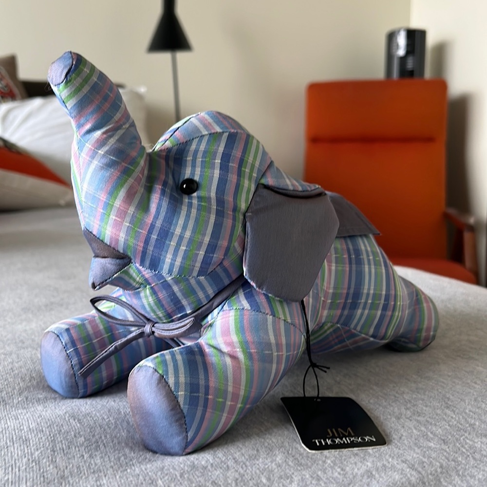 Adorable brand new Jim Thompson stuffed elephant made with fine Thai silk.